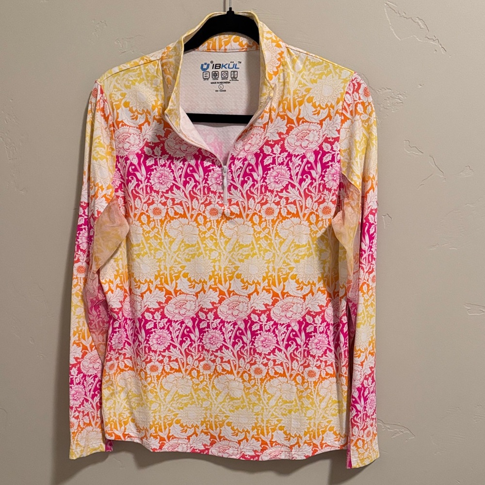 IBKUL pink and yellow floral active wear top
